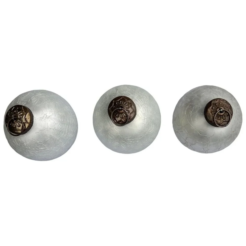3‎ Vintage Kugel Style White Crackle Glass Christmas Tree Ornaments 3 Inch Retro